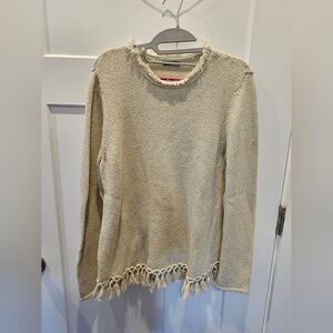 J.McLaughlin Metallic Fringe Hem Sweater XL – Gold Knit Tassel Trim Pullover